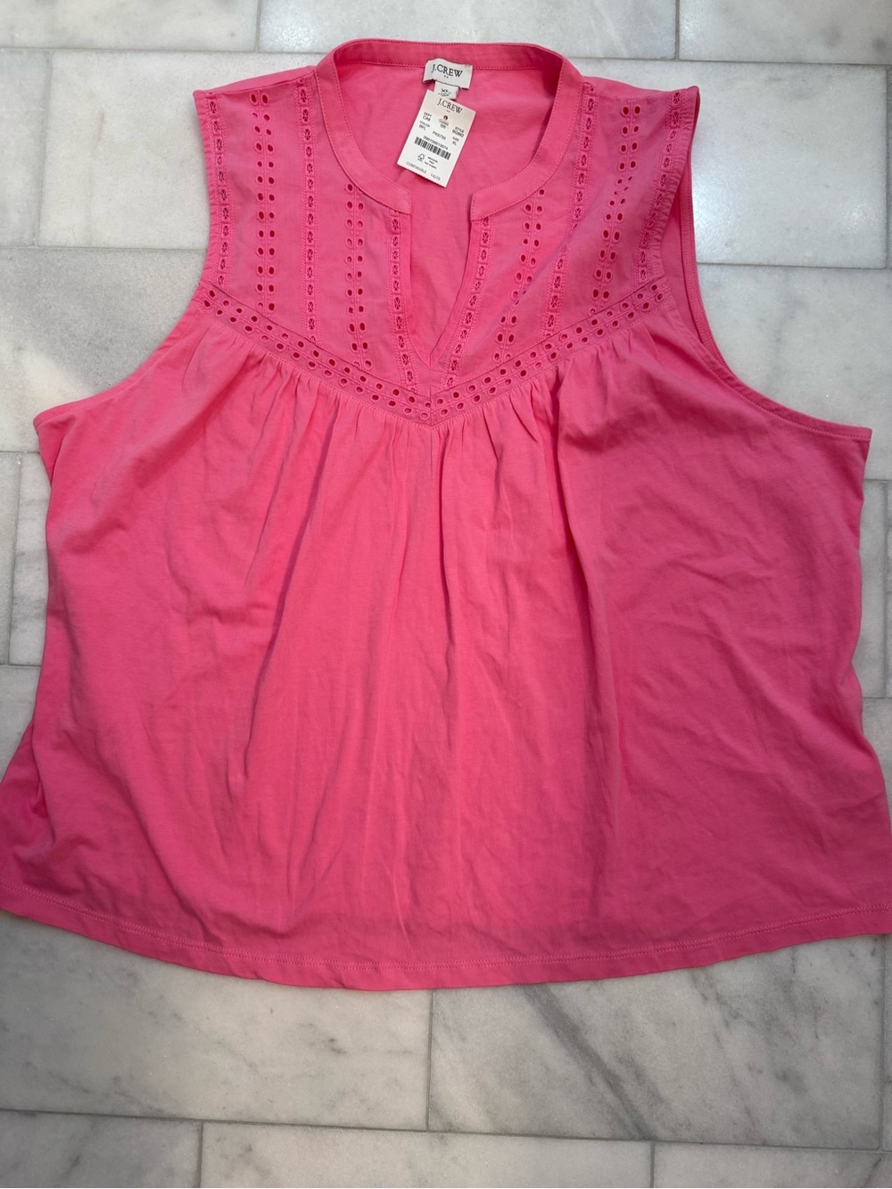 J. Crew Pink Cotton Eyelet Yoke Tank